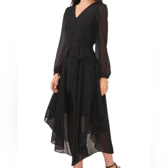 MSK Black Chiffon Dot Pattern Maxi Dress - Size XL - EUC - Only Worn Once - Picture 1 of 10